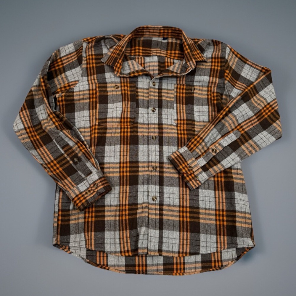 Italian Design Flannel Shirt Plaid Checkered Button Up‎ Long Sleeve L